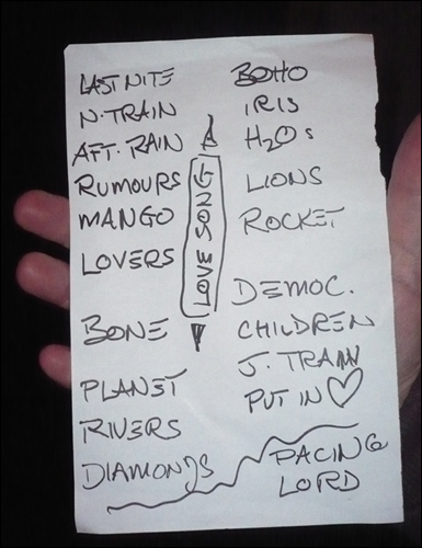 Bruce Cockburn's setlist photo - including Love Song - Amsterdam