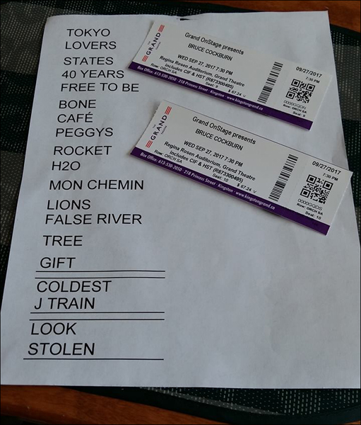 Bruce Cockburn setlist Kingston, Ontario