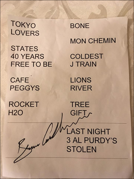 Bruce Cockburn & band - Setlist - January 28, 2018 - Seattle -  photo - Kim Adams