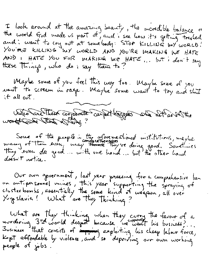 Page 4 of a copy of Bruce's handwritten convocation speech.