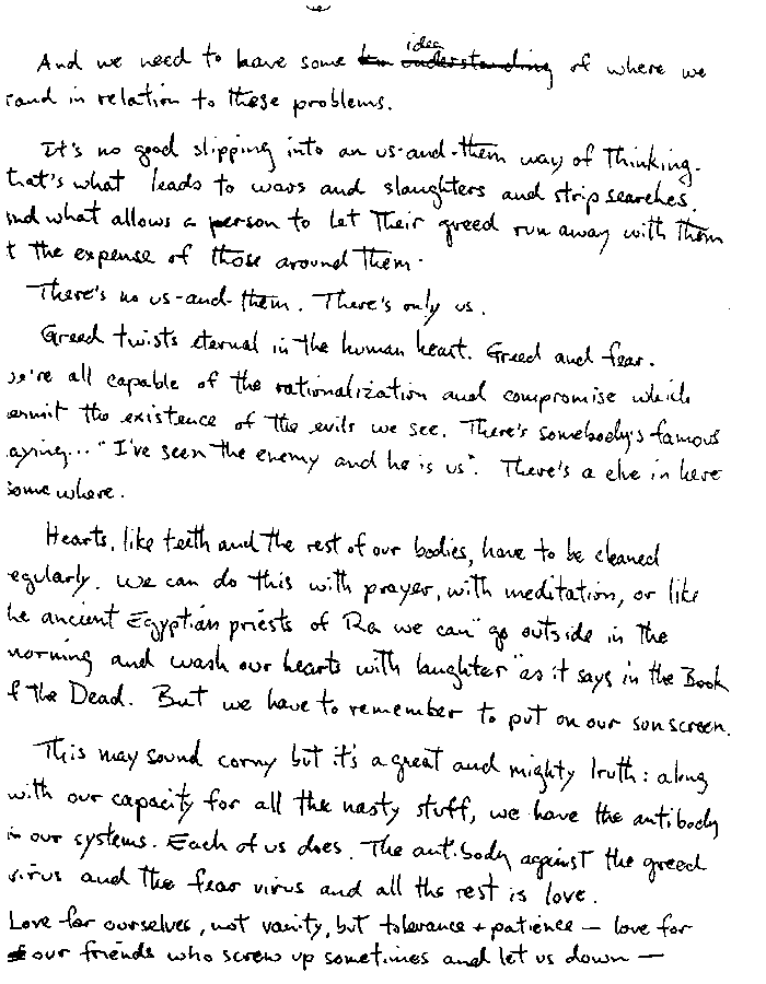 Page 6 of a copy of Bruce's handwritten convocation speech.
