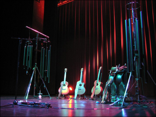 Stage set up for Bruce Cockburn at Fresno CA show
