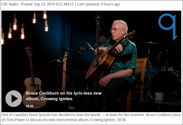 Bruce Cockburn on q with Tom Power
