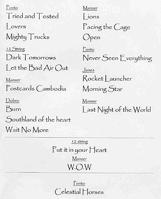 Pinnacle Center setlist scan.