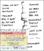 Setlist scan and ticket stub, from David A Komjathy of 7 March Detroit show.